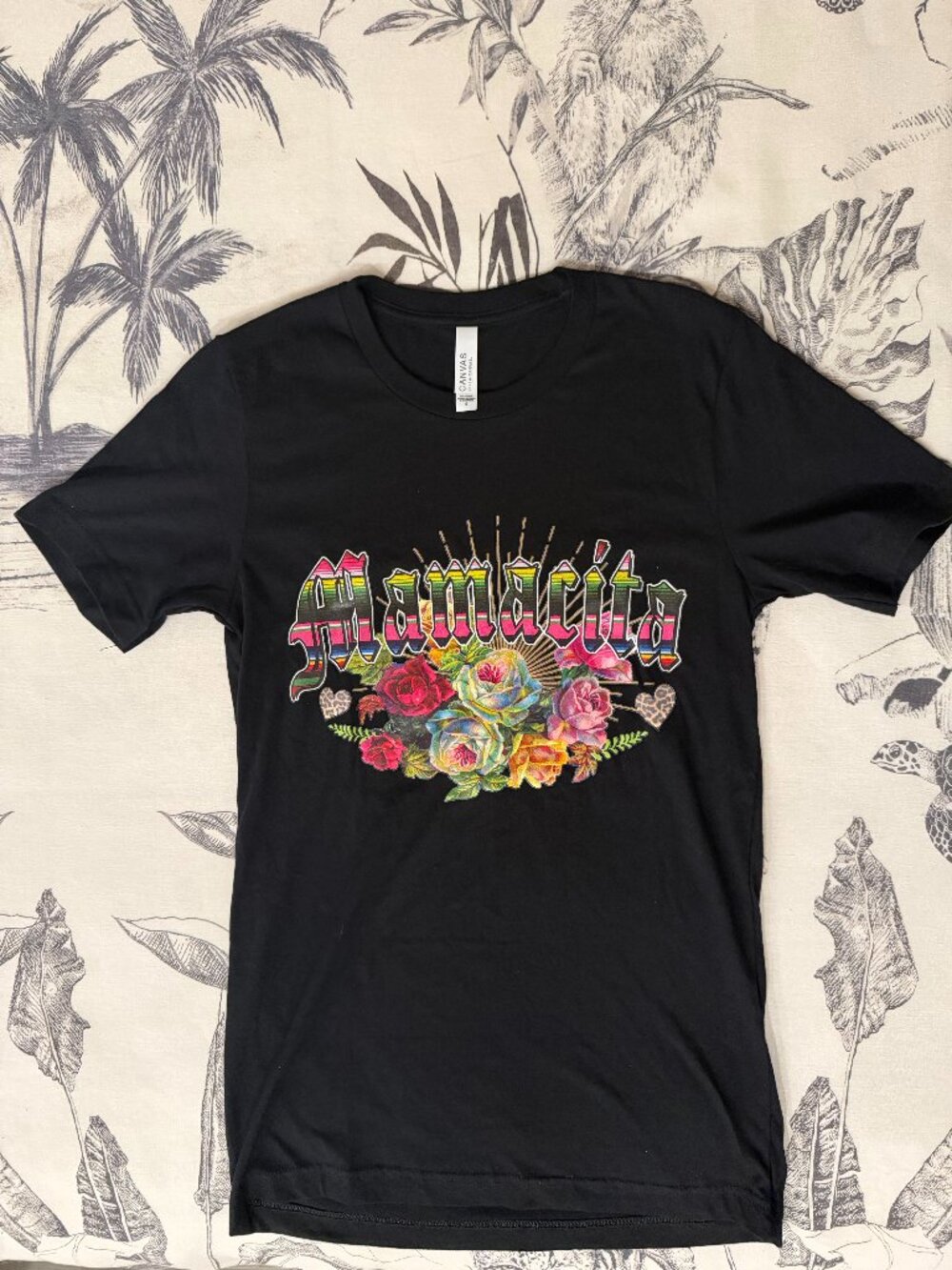 Mamacita Graphic Tee Black Floral Serape Design Women's S Mother's Day Gift